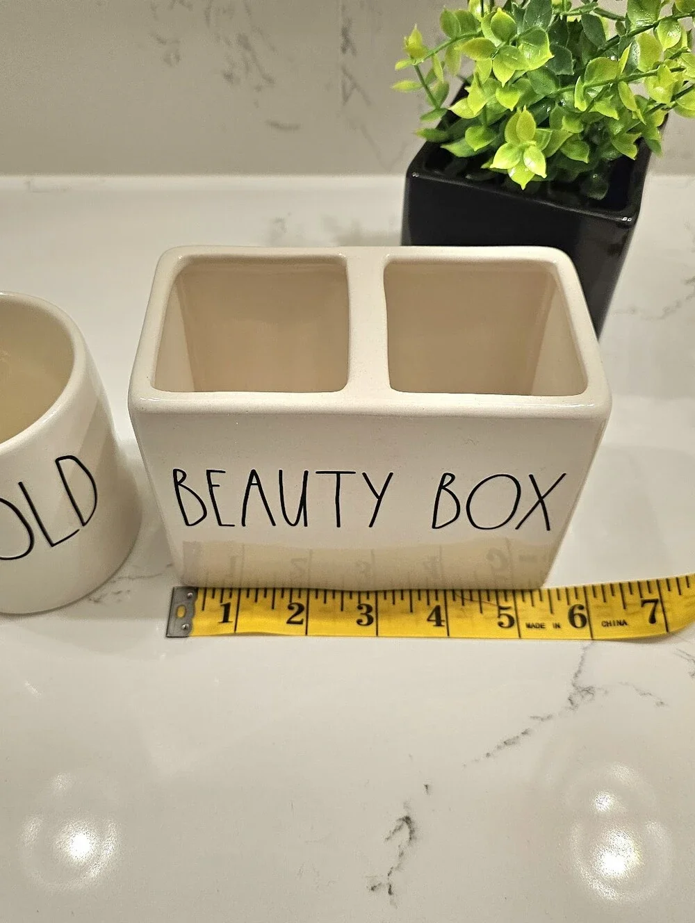 Rae Dunn Ceramic 'Beauty Box' & 'Hold' Organizer Set